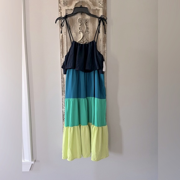 NWT Women’s Time and Tru Blue/Green Colorblock Dress with Pockets (Large/12-14) - Picture 1 of 9